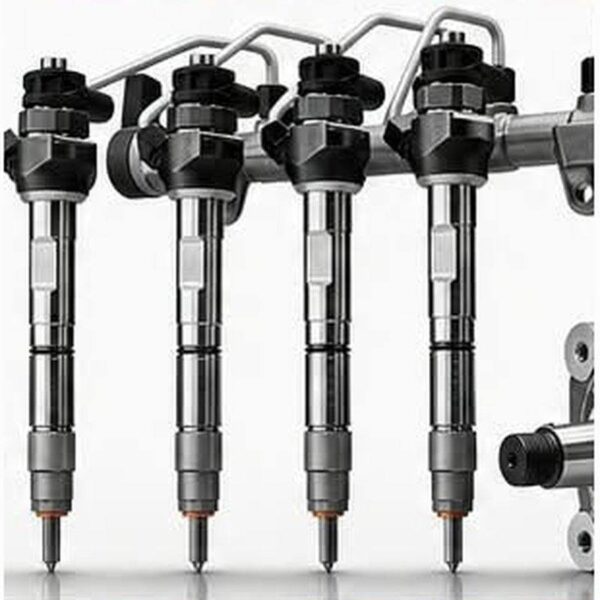 Common rail injector set with rail