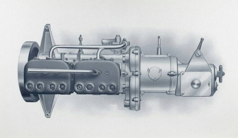 Technical illustration of an inline injection pump