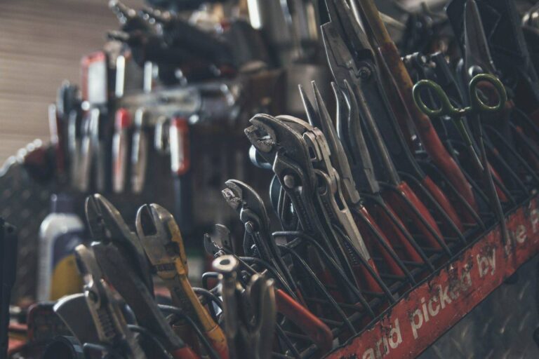 Rack of spanners and hand tools