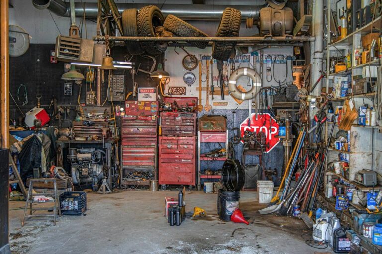 Tools arranged on a workshop wall